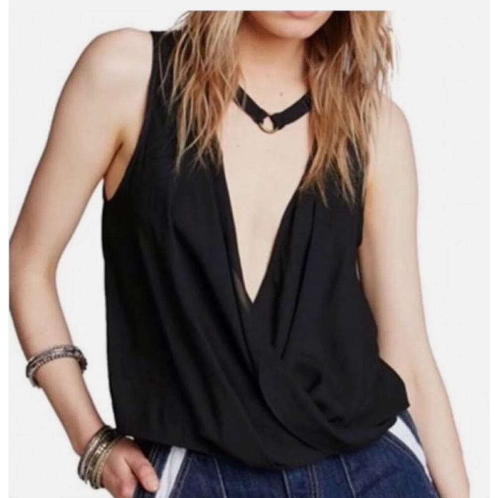 Free People Boho Festival "So Fine" Faux Wrap Choker Tank Top Size M